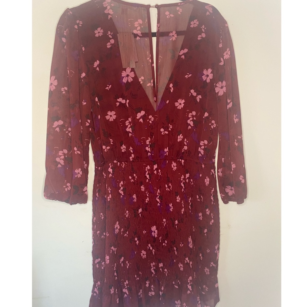 Maroon and pink floral mini dress